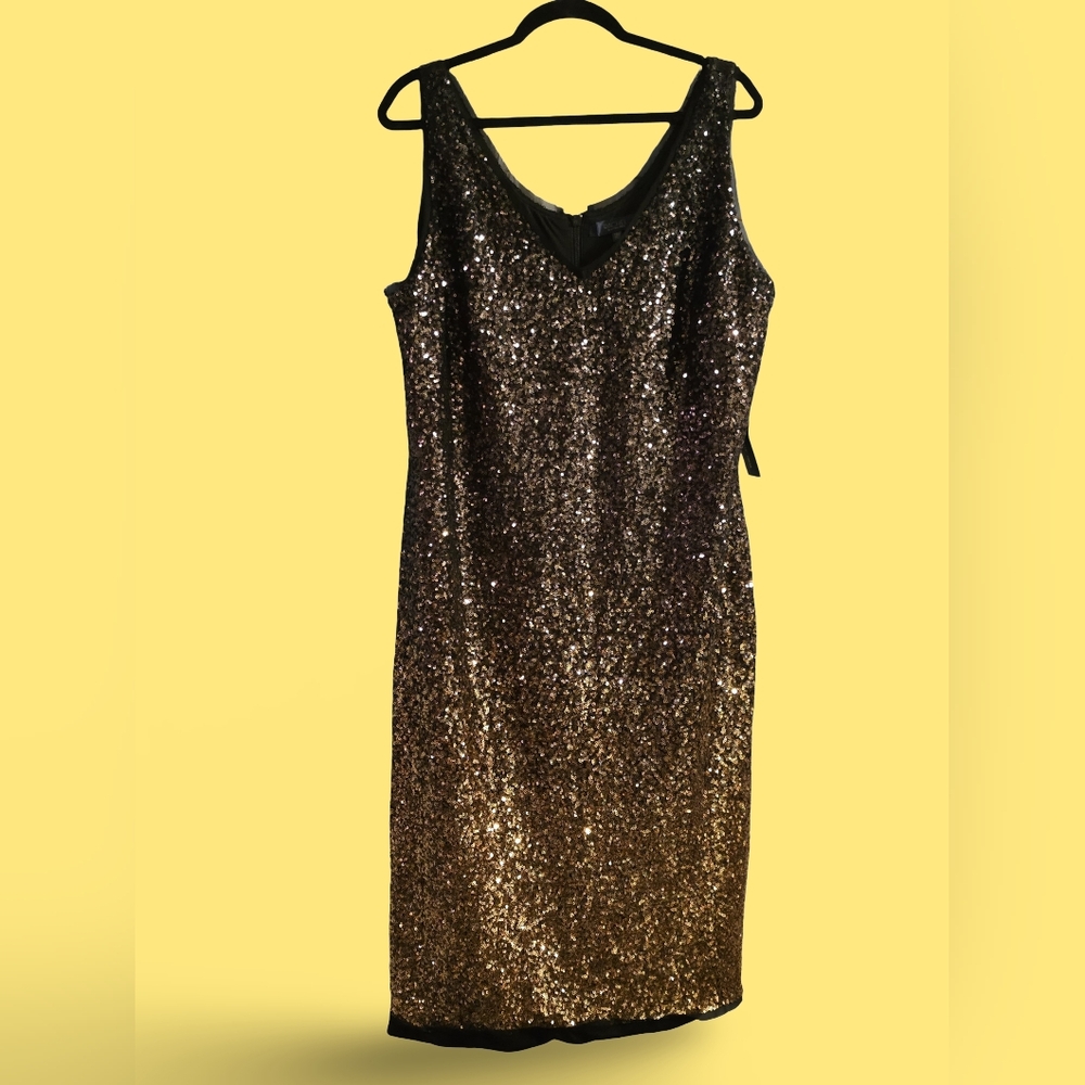 Elegant Black and Gold Ombre Sequin Dress By Designer Rachel Roy 18W